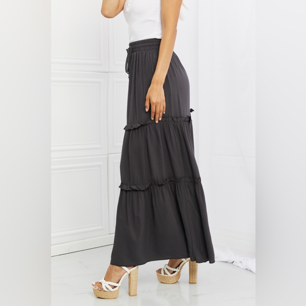 NEW ZENANA Summer Days Ruffled Boho Maxi Skirt in Ash Gray - Picture 6 of 6